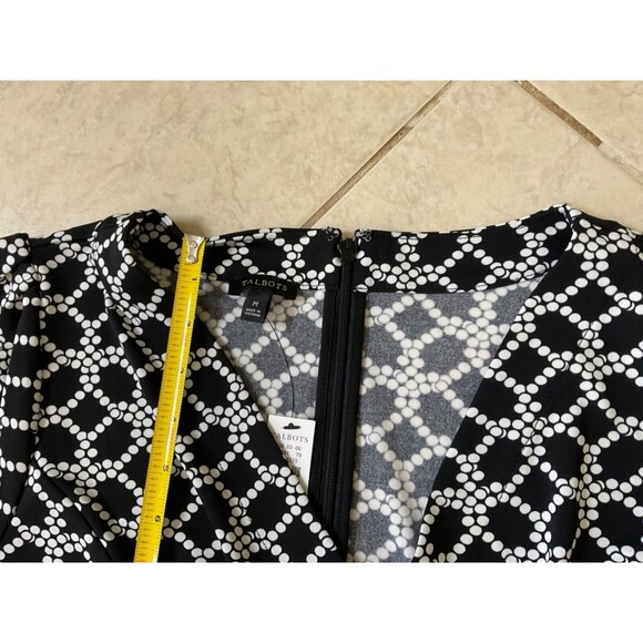 NWT Talbots M Black White Dot Print Faux Wrap belted Dress button accents - Picture 9 of 12